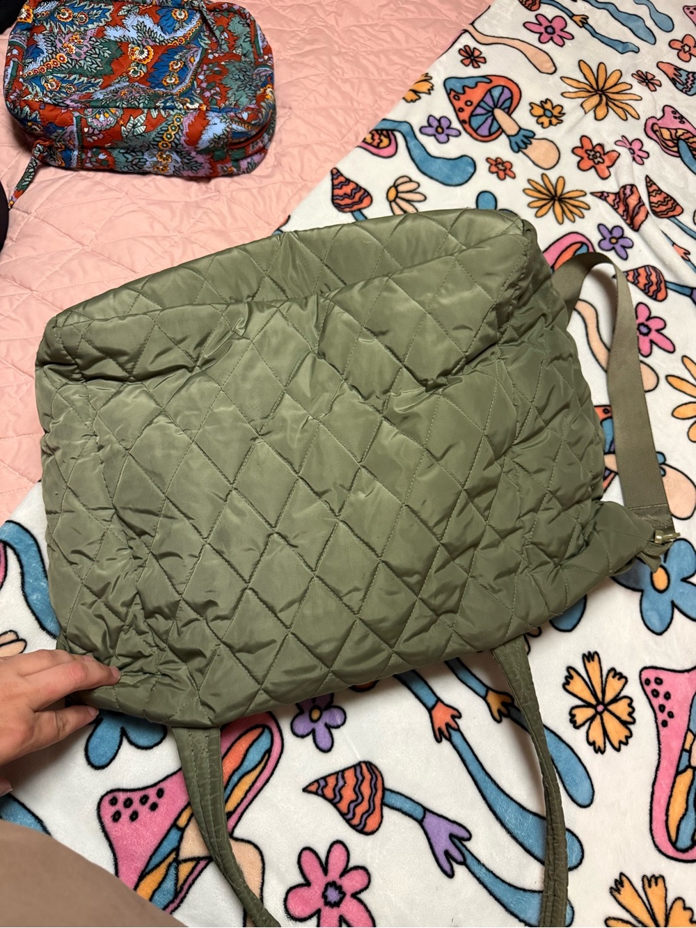 Vera Bradley Quilted Olive Green Tote with Adjustable Strap - Picture 3 of 4